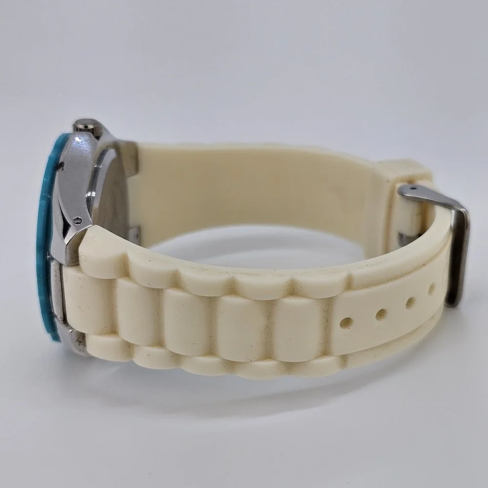 Unisex Analog Watch 40MM White Dial Cream Plastic Bands New Battery‎